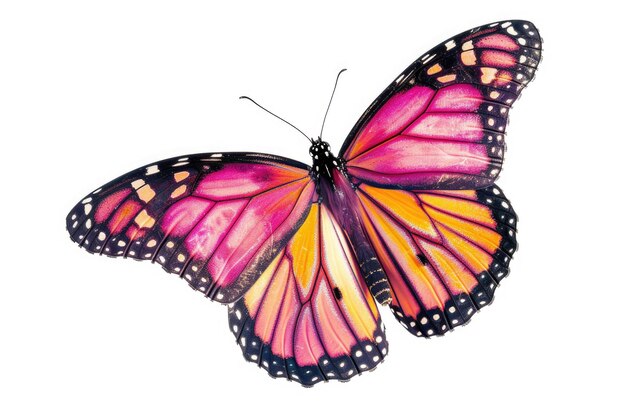 Hermosas mariposas monarca rosadas aisladas sobre un fondo blanco