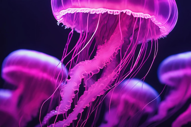 hermosas medusas moradas en el acuario