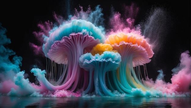 Foto hermosas medusas de vidrio de colores una medusa de colores está flotando en un fondo negro