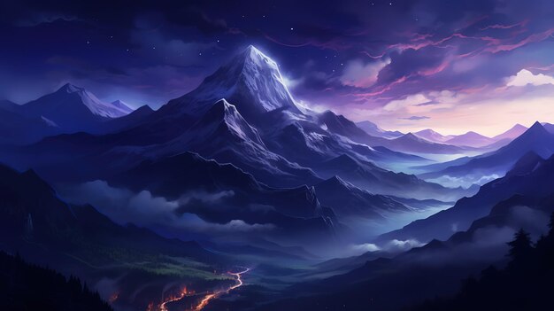 Foto hermosas montañas en el cielo nocturno en estilo anime modernizado ar 169 calidad 05 v 52 id de trabajo 29fe4bc669a54264b450c223ddeda4e6