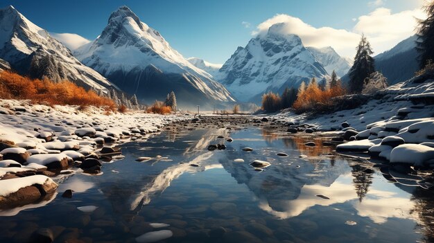 Foto hermosas montañas cubiertas de nieve hermosas montañas de invierno