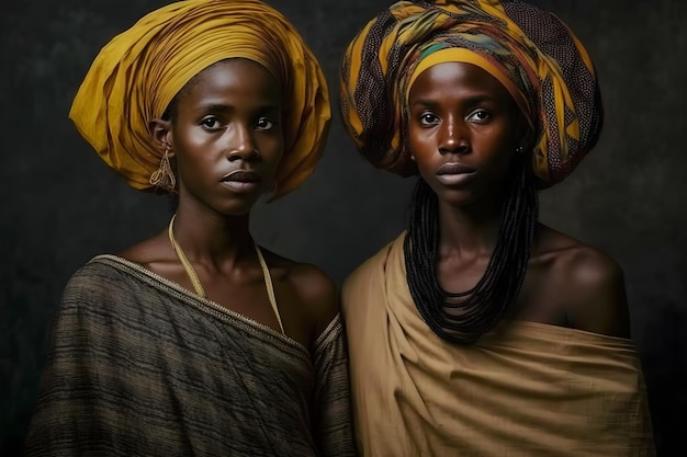 Hermosas mujeres africanas con tocados étnicos Red neuronal generada por IA