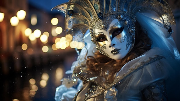 hermosas mujeres jóvenes con máscaras de carnaval veneciano