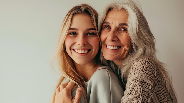 Hermosas mujeres sonrientes de diferentes edades una al lado de la otra.