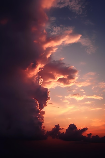 Hermosas nubes al atardecer en rascacielos puesta de sol púrpura y nubes siluetas