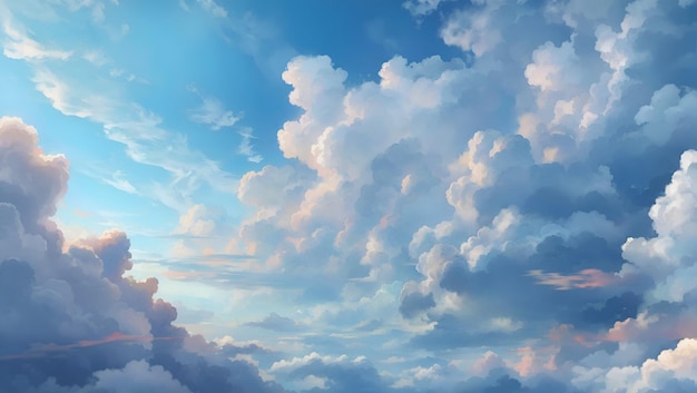 Hermosas nubes en el cielo colores azul bebé ilustración papel tapiz anime estilo generativo ai