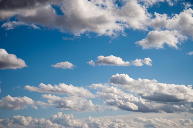 Hermosas nubes esponjosas en el fondo del cielo azul.