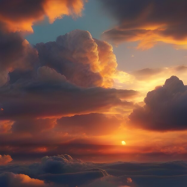 Hermosas nubes hiperrealistas en la puesta de sol