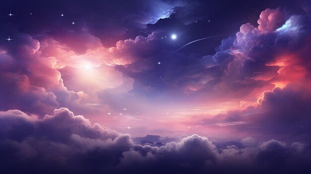 hermosas nubes nocturnas con estrellas y nubes ilustración 3D