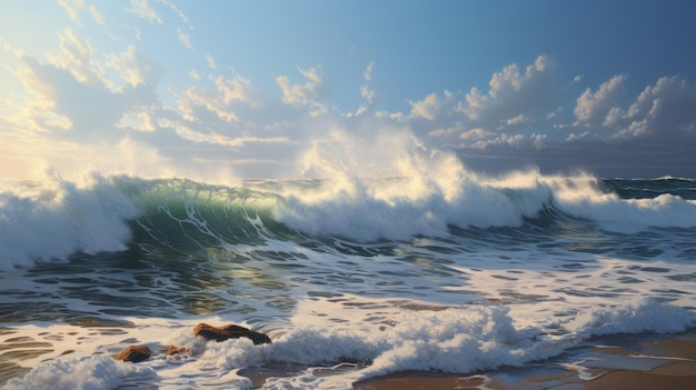 hermosas olas del mar azul con espuma