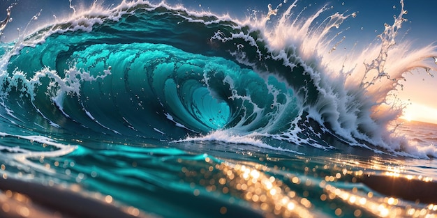Hermosas olas marinas turquesas con espuma