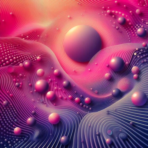 Foto hermosas ondas de fondo abstractas y círculos en 3d con gradiente rosa azul y amarillo