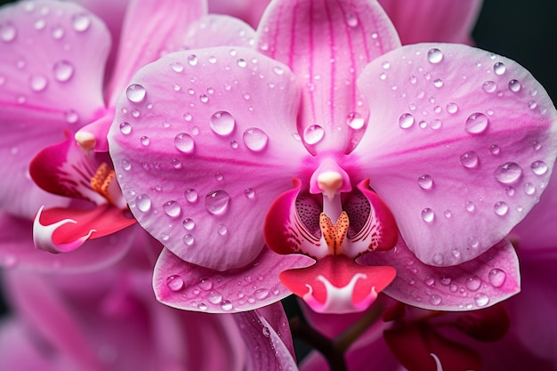 Hermosas orquídeas rosadas de tres días de edad en la rama aisladas en el fondo de la flor de orquídea en primer plano