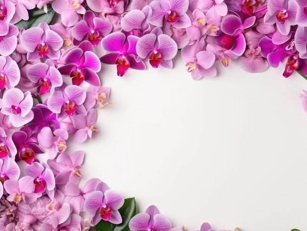 Foto hermosas orquídeas rosas y violetas orquídeas de phalaenopsis de frontera orquídea de marco floral maqueta de ilustración generativa de ia