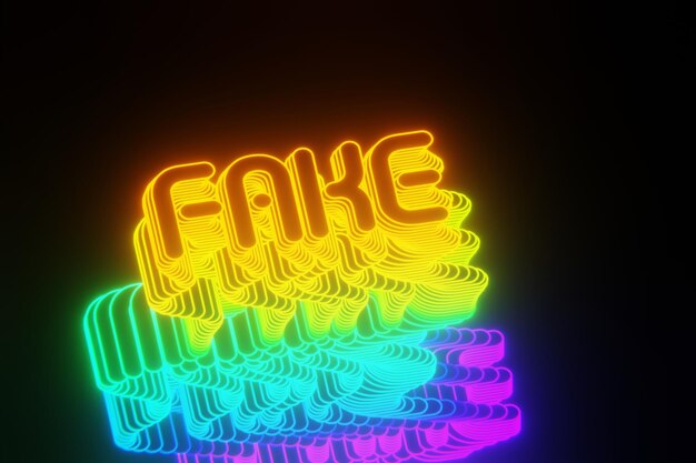 Hermosas palabras de fondo de neón abstractas Falsas en un fondo negro Ilustración de renderización 3D Backg