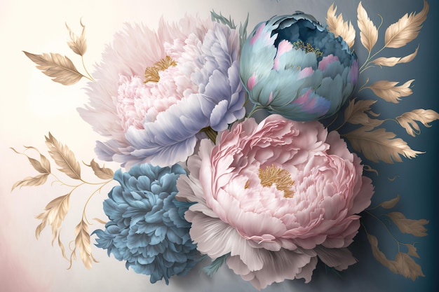 Hermosas peonías diseño floral abstracto para impresiones postales o papel tapizxA