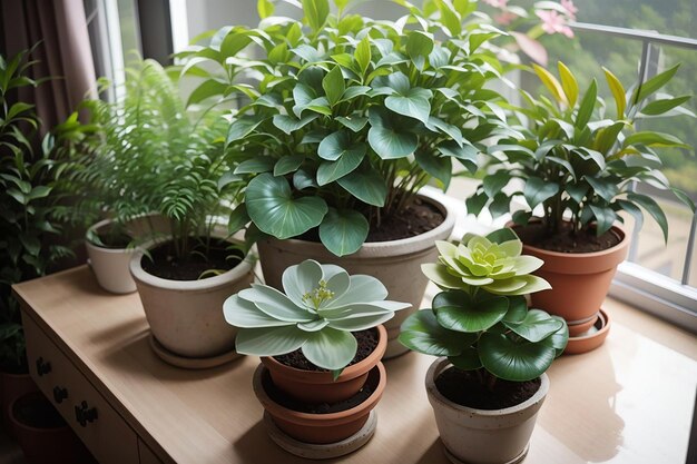 Hermosas plantas de alto ángulo en casa.