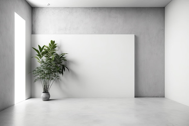 Hermosas plantas se colocan en el suelo al lado de la pared de hormigón en la habitación vacía