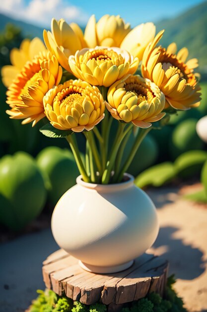 Hermosas plantas de crisantemo salvaje amarillo flores como girasoles hermoso fondo de papel tapiz