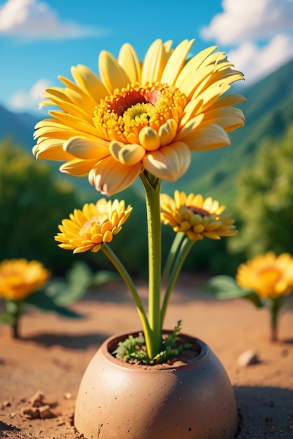 Hermosas plantas de crisantemo salvaje amarillo flores como girasoles hermoso fondo de papel tapiz