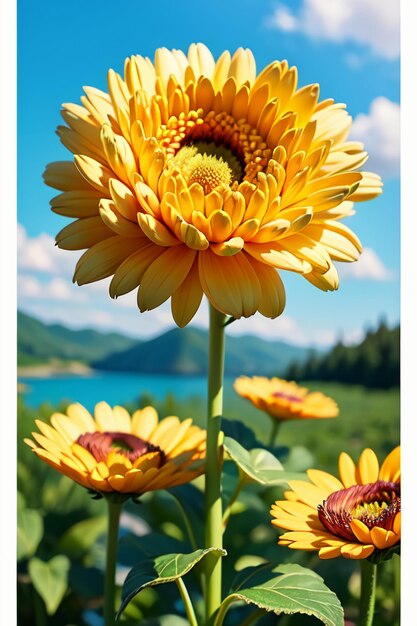 Hermosas plantas de crisantemo salvaje amarillo flores como girasoles hermoso fondo de papel tapiz