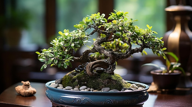 Hermosas plantas ornamentales bonsai en maceta