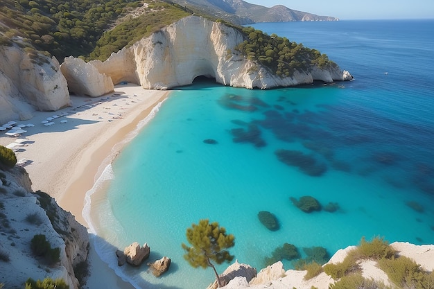 Hermosas playas y bahías de agua en la espectacular costa griega azul turquesa agua transparente blanca