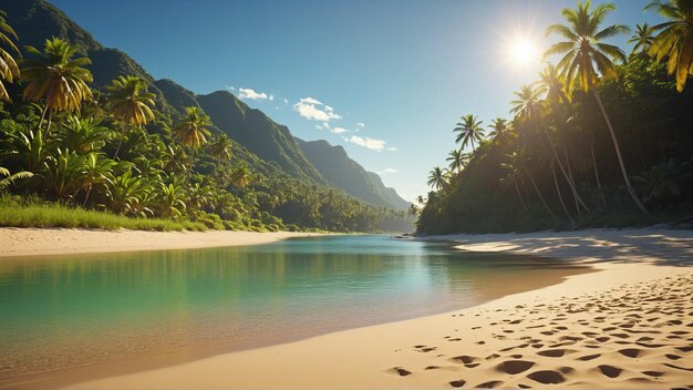 Hermosas playas paradisíacas tropicales con arena blanca y palmeras en un soleado día de verano.