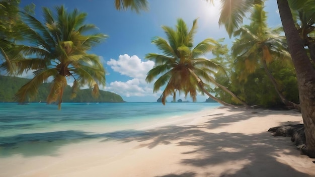 Hermosas playas tropicales y mar con palmeras de coco en la isla del paraíso