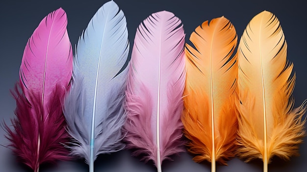 Hermosas plumas de colores aisladas sobre un fondo blanco