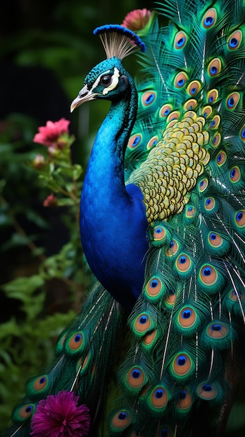 Hermosas plumas vibrantes en la cola de las aves exhiben con gracia la imagen generada por el arte de Ai