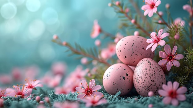 Foto hermosas postales con decoración de pascua y huevos de pascua pintados de colores