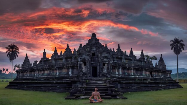 Hermosas puestas de sol vistas desde lo alto del templo de Borobudur