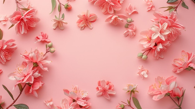 Hermosas ramas y brotes de flores en un fondo plano floral de colores
