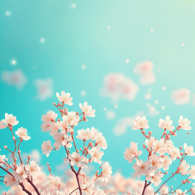 Hermosas ramas de cerezos en flor o sakura en el cielo azul con fondo de espacio de copia en la temporada de primavera