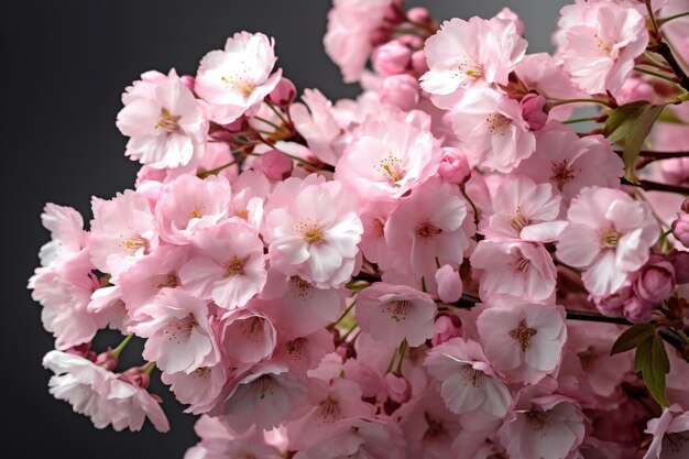Hermosas ramas florecientes de sakura en primer plano de fondo oscuro