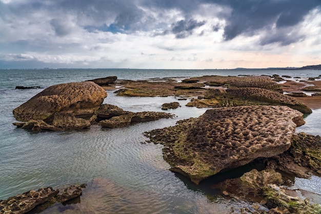 Hermosas rocas de formas asombrosas en la orilla del mar