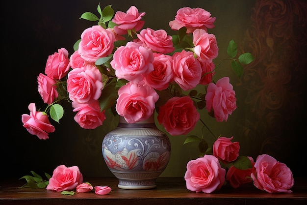 Foto hermosas rosas en flor en el jarrón