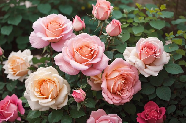 Hermosas rosas floreciendo en el jardín