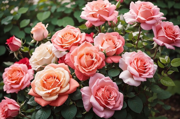 Hermosas rosas floreciendo en el jardín