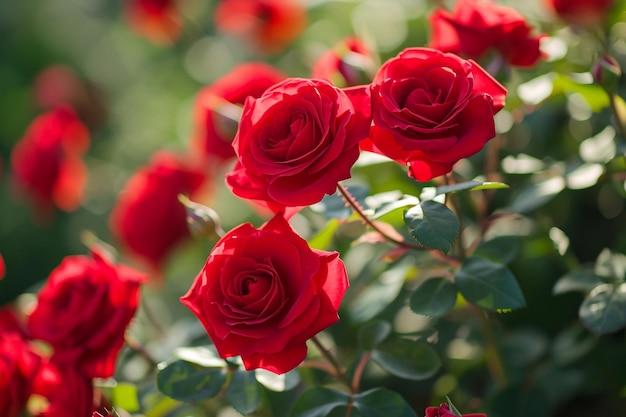 Hermosas rosas de jardín con flores rojas