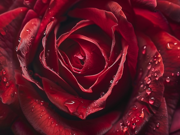 Hermosas rosas rojas con pequeñas gotas de agua en primer plano Fotografía macro de flores
