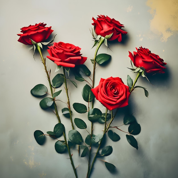 Foto hermosas rosas rojas sobre un fondo gris