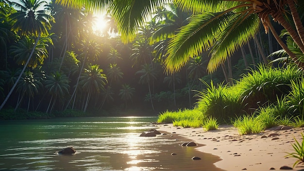 Hermosas selvas tropicales profundas paraíso con palmeras en un soleado día de verano increíble hermoso