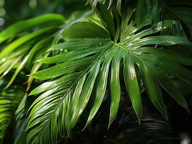 Hermosas selvas verdes de hojas de palma exuberantes IA generativa