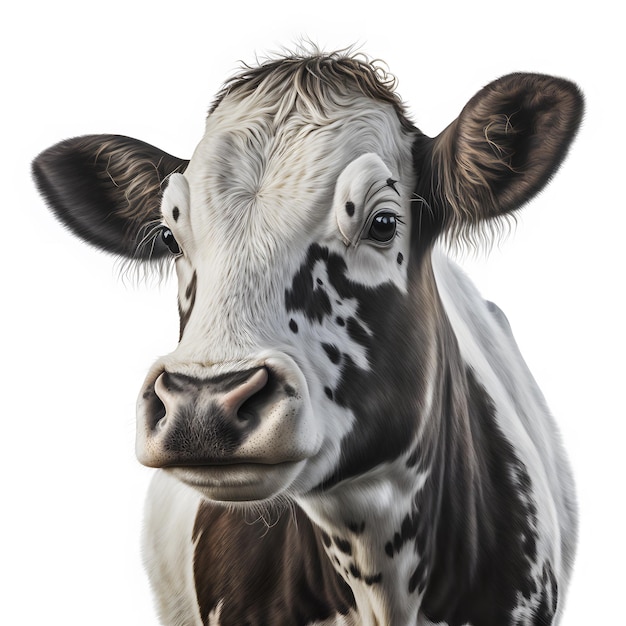 Hermosas vacas sobre un fondo blanco Vaca de granja aislada en blanco ganado rural blanco y negro suave mirada sorprendida retrato de ganado