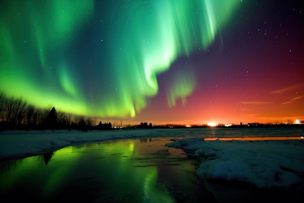 Hermosas vistas de la aurora boreal sobre las montañas