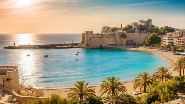 Foto hermosas vistas de la bahía de kyrenia en kyrenia girne, en el norte de chipre