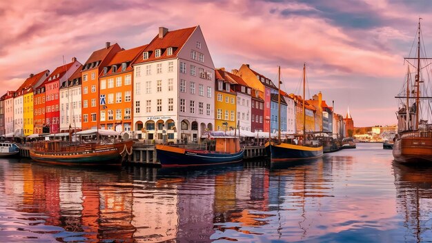 Foto hermosas vistas de un canal edificios de colores en nyhavn copenhagen danesa