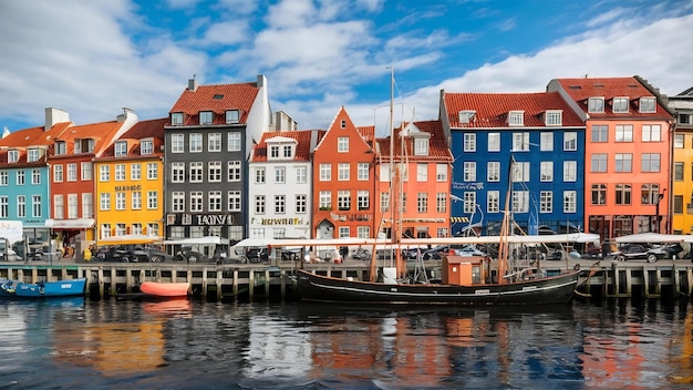 Hermosas vistas de un canal edificios de colores en nyhavn copenhagen danesa